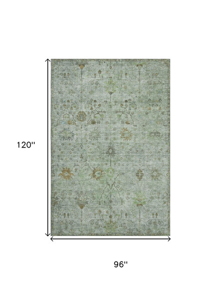 8' X 10' Artichoke Green Copper And Gray Oriental Washable Area Rug With UV Protection