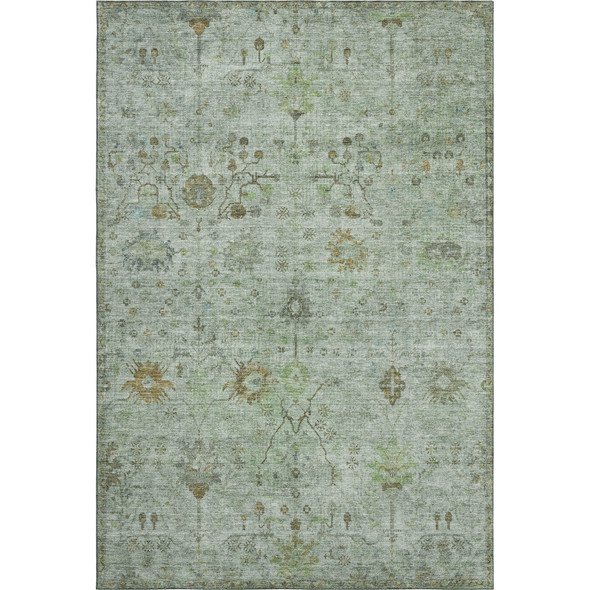 9' X 12' Artichoke Green Copper And Gray Oriental Washable Area Rug With UV Protection