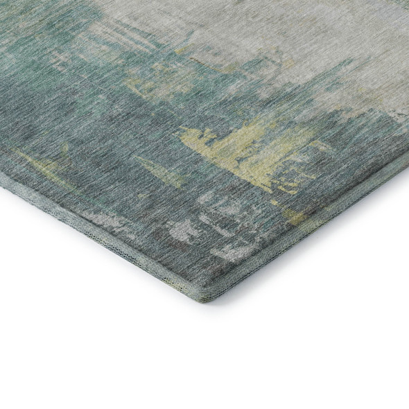 8' X 10' Pale Aqua Ivory And Teal Abstract Washable Area Rug With UV Protection