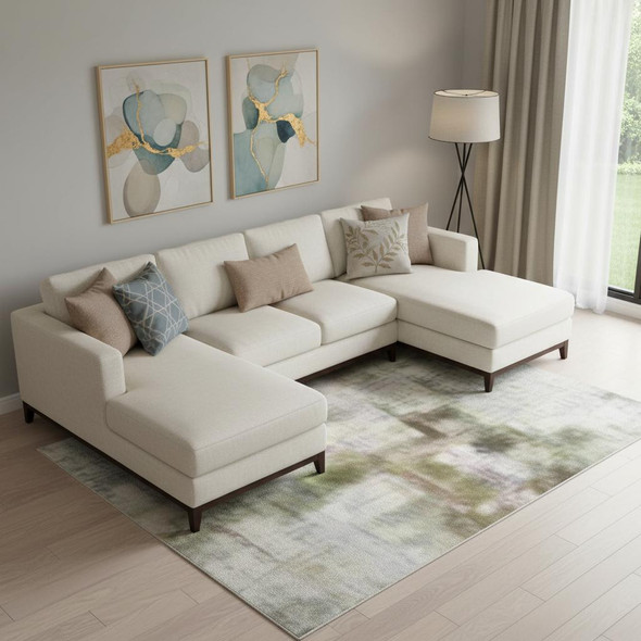 10' X 14' Pale Aqua Ivory And Teal Abstract Washable Area Rug With UV Protection
