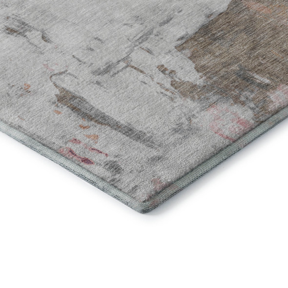 10' X 14' Salmon Ivory And Brown Abstract Washable Area Rug With UV Protection