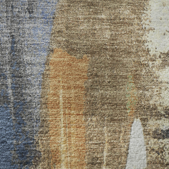 9' X 12' Navy Blue Ivory And Brown Abstract Washable Area Rug With UV Protection