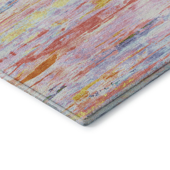 10' X 14' Coral Yellow And Ivory Abstract Washable Area Rug With UV Protection
