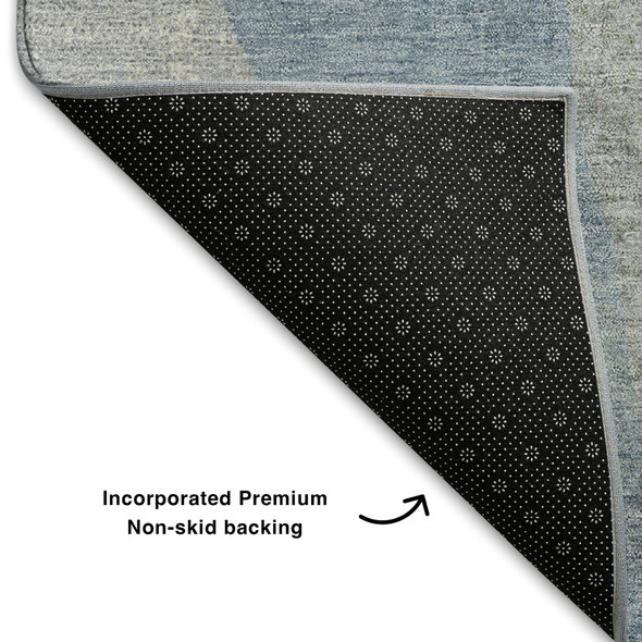 8' Denim Blue And Gray Abstract Washable Round Rug With UV Protection