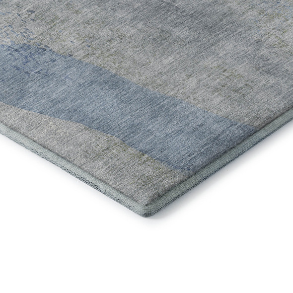8' X 10' Denim Blue And Gray Abstract Washable Area Rug With UV Protection