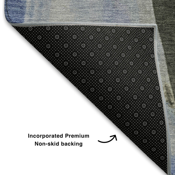 8' X 10' Denim Blue Gray And Ivory Abstract Washable Area Rug With UV Protection
