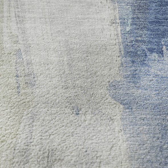 9' X 12' Denim Blue Gray And Ivory Abstract Washable Area Rug With UV Protection