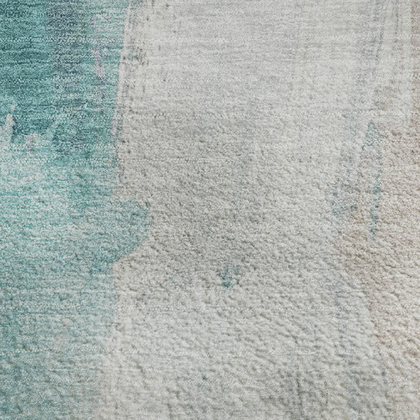 5' X 8' Teal Khaki And Ivory Abstract Washable Area Rug With UV Protection
