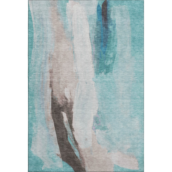 10' X 14' Teal Khaki And Ivory Abstract Washable Area Rug With UV Protection