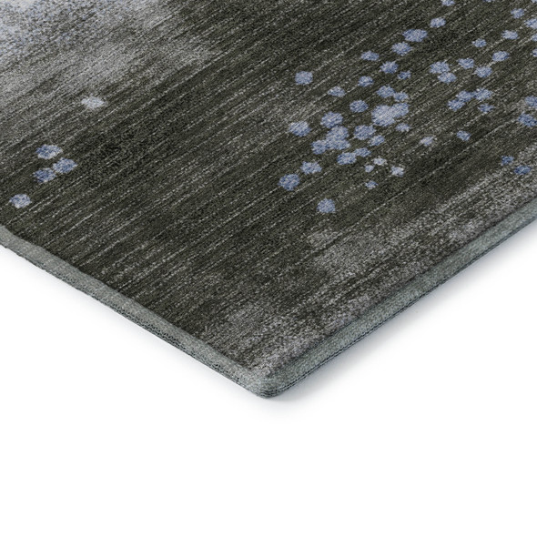 10' X 14' Denim Blue And Chocolate Geometric Washable Area Rug With UV Protection