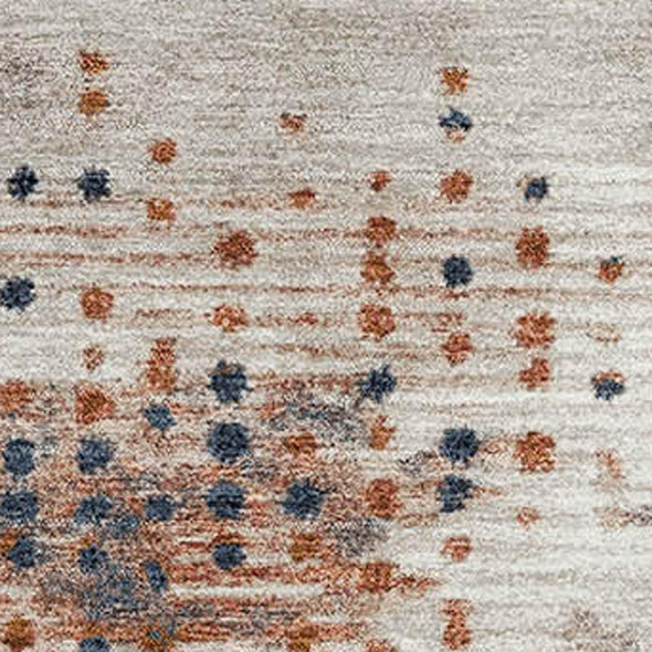 5' X 8' Linen And Blue Geometric Washable Area Rug With UV Protection