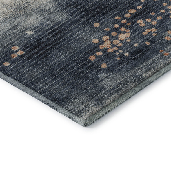 8' X 10' Linen And Blue Geometric Washable Area Rug With UV Protection