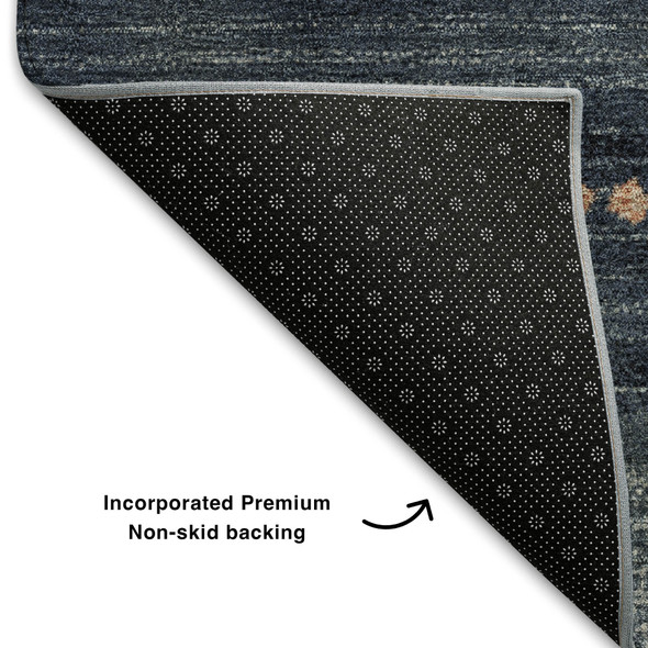 10' X 14' Linen And Blue Geometric Washable Area Rug With UV Protection