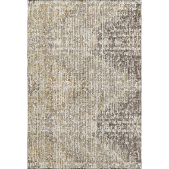 5' X 8' Khaki And Beige Geometric Washable Area Rug With UV Protection