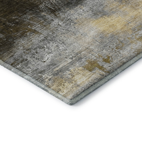9' X 12' Chocolate And Gold Abstract Washable Area Rug With UV Protection