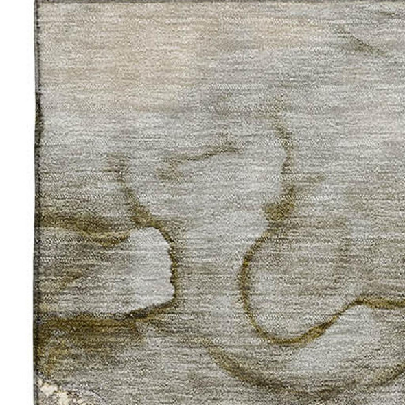 5' X 8' Pewter And Gold Abstract Washable Area Rug With UV Protection