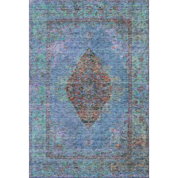 10' X 14' Blue And Rust Medallion Washable Area Rug With UV Protection