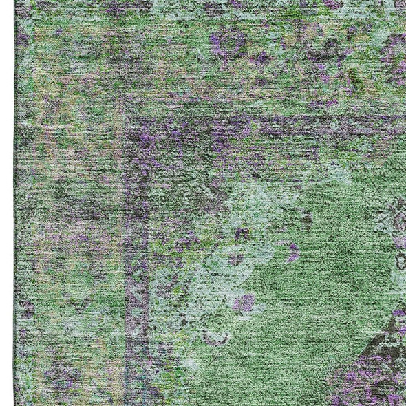 9' X 12' Lime Green And Purple Medallion Washable Area Rug With UV Protection