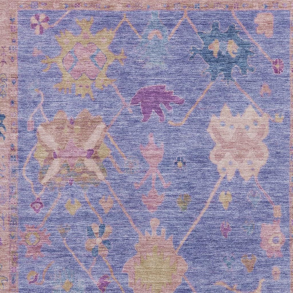 3' X 5' Purple And Blue Oriental Washable Area Rug With UV Protection