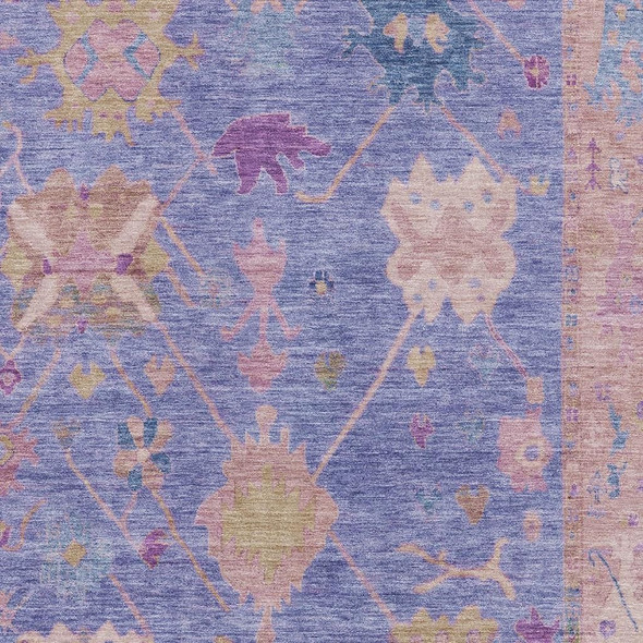 9' X 12' Purple And Blue Oriental Washable Area Rug With UV Protection