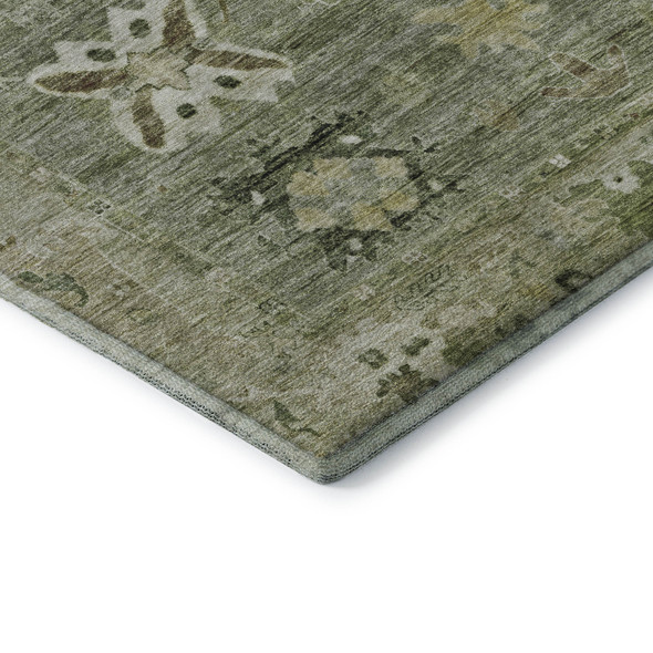 9' X 12' Sage And Beige Oriental Washable Area Rug With UV Protection