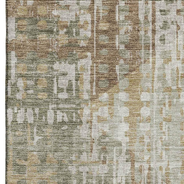 9' X 12' Sage And Beige Geometric Washable Area Rug With UV Protection