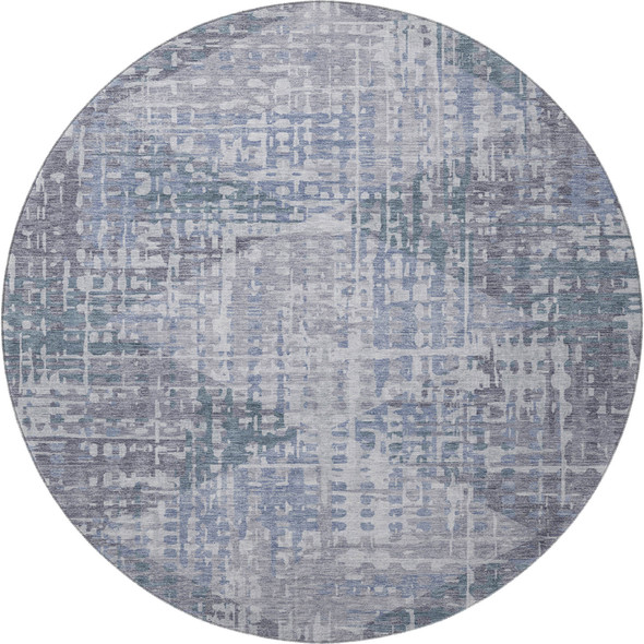 8' Blue And Purple Geometric Washable Round Rug With UV Protection