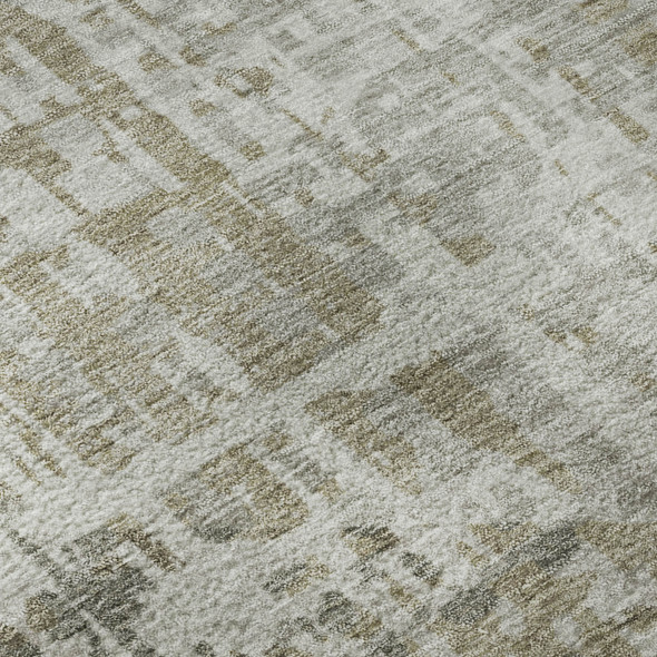 8' Pewter And Gray Geometric Washable Round Rug With UV Protection