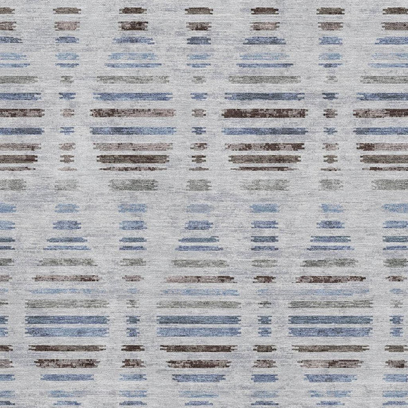 10' X 14' Light Taupe And Blue Striped Washable Area Rug With UV Protection