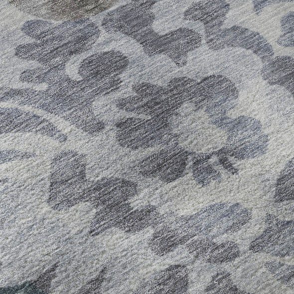 5' X 8' Blue And Silver Floral Washable Area Rug With UV Protection