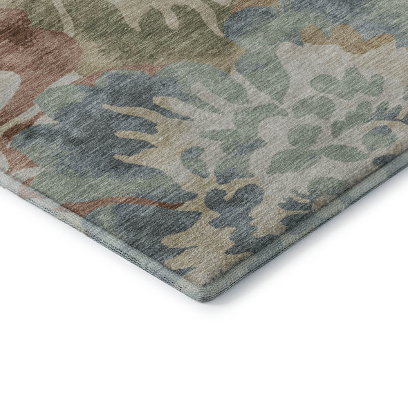 10' X 14' Rust And Blue Floral Washable Area Rug With UV Protection