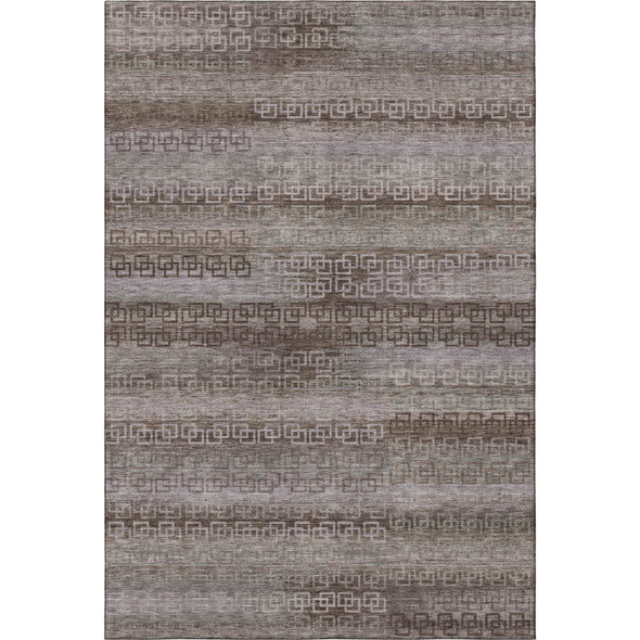9' X 12' Chocolate And Gray Striped Washable Area Rug With UV Protection