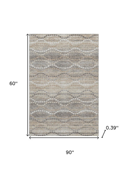 5' X 8' Beige And Ivory Abstract Geometric Washable Area Rug With UV Protection