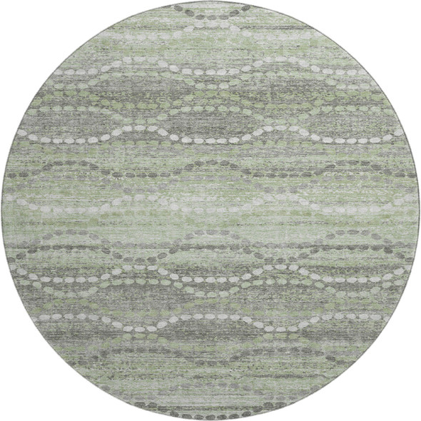 8' Green And Ivory Abstract Geometric Washable Round Rug With UV Protection