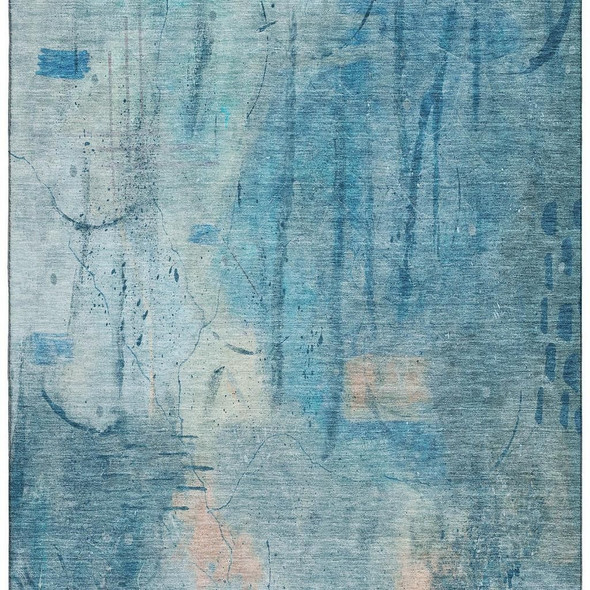 3' X 5' Blue And Beige Abstract Washable Area Rug With UV Protection