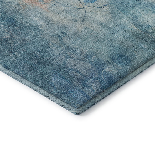5' X 8' Blue And Beige Abstract Washable Area Rug With UV Protection