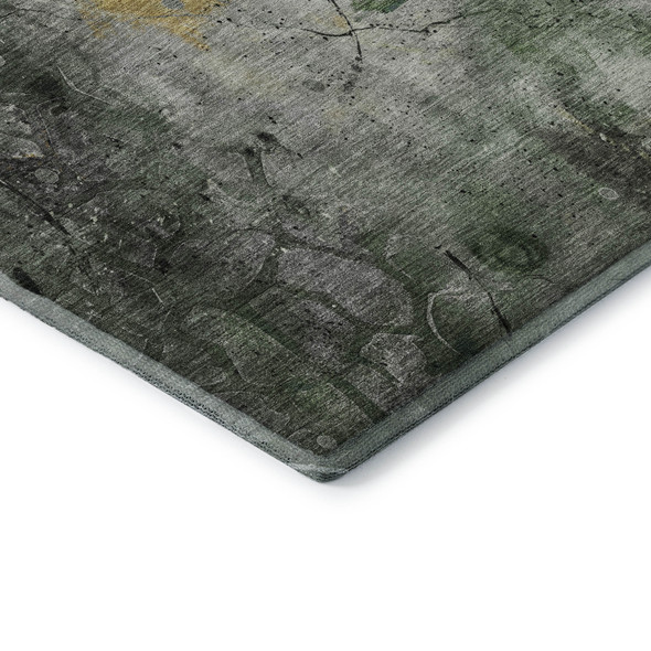 8' Pewter And Charcoal Abstract Washable Round Rug With UV Protection