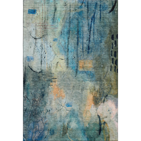 10' X 14' Teal And Green Abstract Washable Area Rug With UV Protection