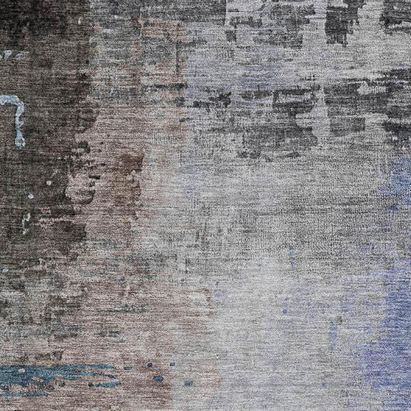 3' X 5' Brown And Blue Abstract Washable Area Rug With UV Protection