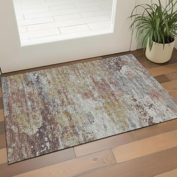 3' X 5' Chocolate And Beige Abstract Washable Area Rug With UV Protection
