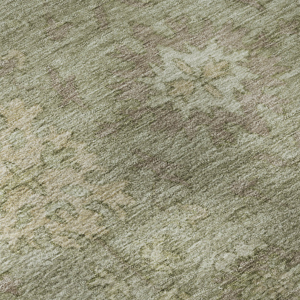 5' X 8' Sage And Beige Oriental Washable Area Rug With UV Protection