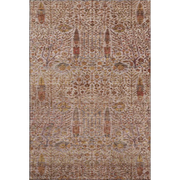 8' X 10' Terra Cotta And Beige Floral Vines Washable Area Rug With UV Protection