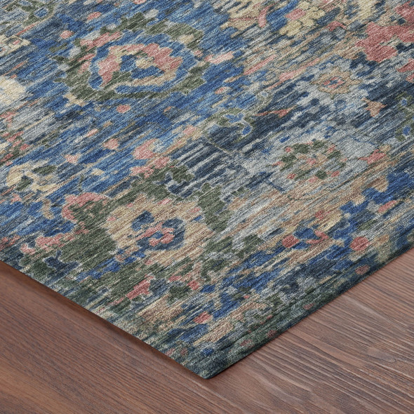 10' X 14' Navy Blue And Denim Blue Floral Washable Indoor Outdoor Area Rug