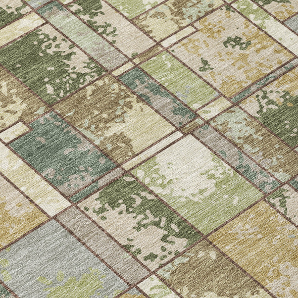 8' Olive Green And Fern Green Round Geometric Washable Indoor Outdoor Area Rug