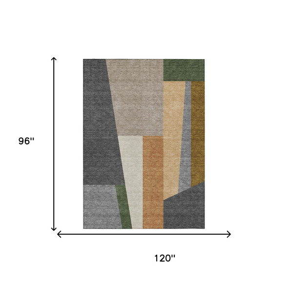 8' X 10' Gray And Taupe Geometric Washable Indoor Outdoor Area Rug
