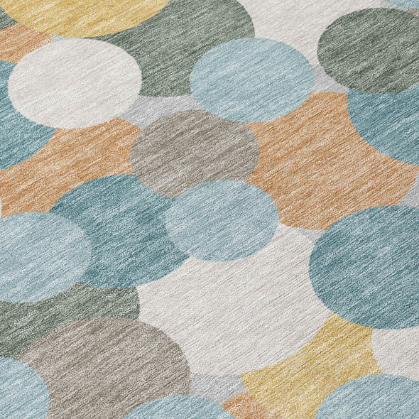 8' Teal Blue And Aqua Round Geometric Washable Indoor Outdoor Area Rug