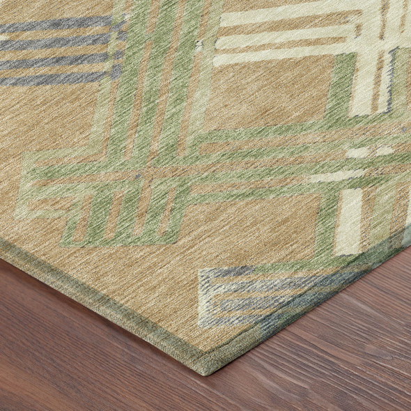 8' Gold And Brown Round Geometric Washable Indoor Outdoor Area Rug