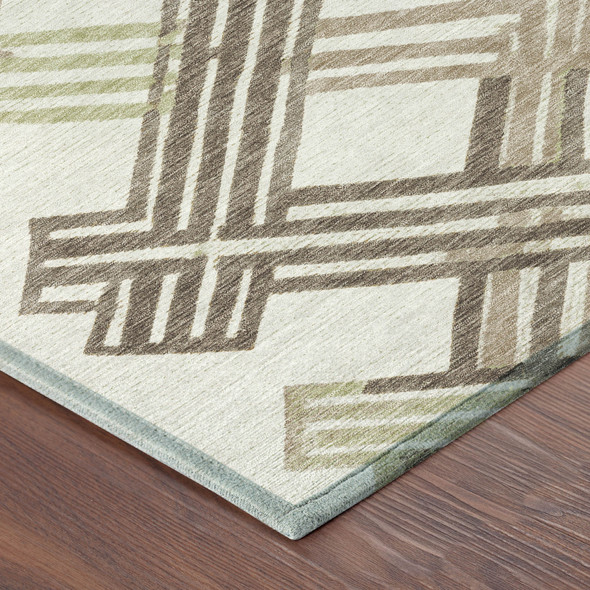 8' X 10' Ivory And Taupe Geometric Washable Indoor Outdoor Area Rug