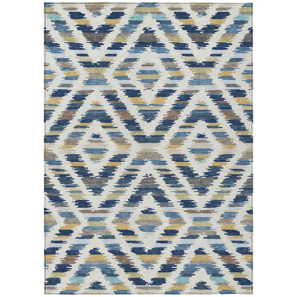 5' X 8' Navy Blue And Ivory Tribal Washable Indoor Outdoor Area Rug