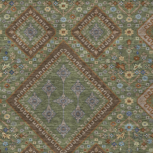 3' X 5' Olive Green And Chocolate Medallion Washable Indoor Outdoor Area Rug